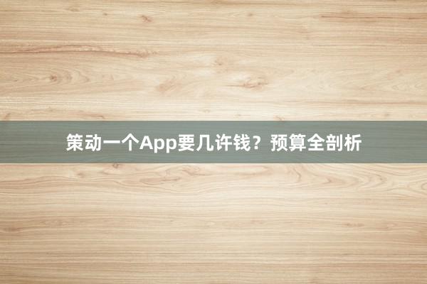 策动一个App要几许钱？预算全剖析
